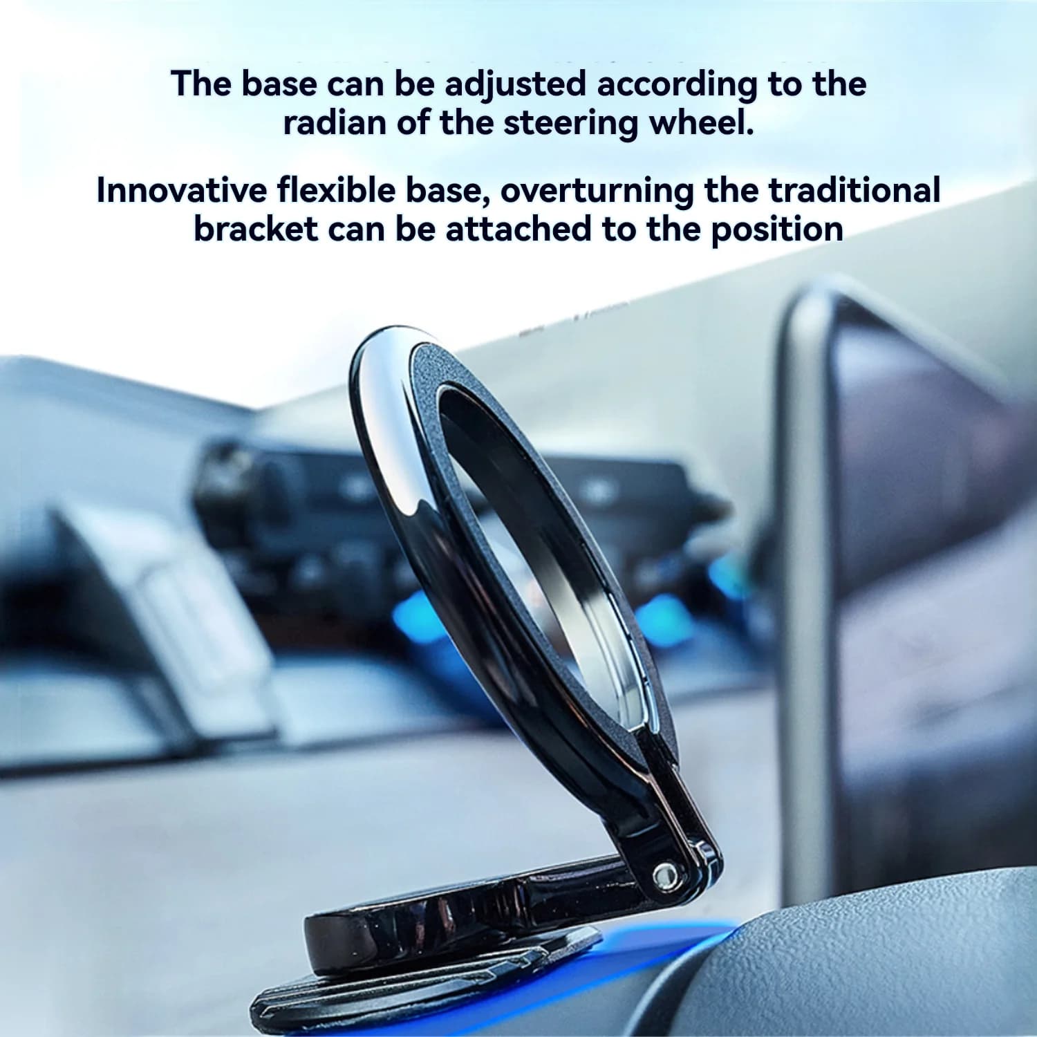 Base flexível ajustável do suporte magnético para celular para volante, design inovador e prático