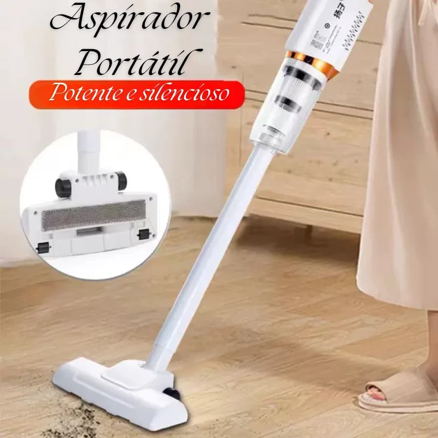 Aspirador portátil potente e silencioso com design moderno e cabo longo para limpeza eficiente de pisos