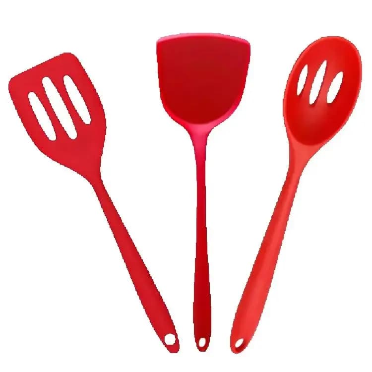 Kit de 3 espátulas de silicone vermelho para cozinha