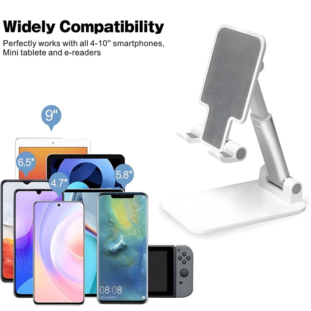 Suporte para celular e tablet branco com compatibilidade para dispositivos de 4 a 10 polegadas