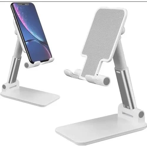 Suporte de mesa articulado ajustável para celular preto e branco
