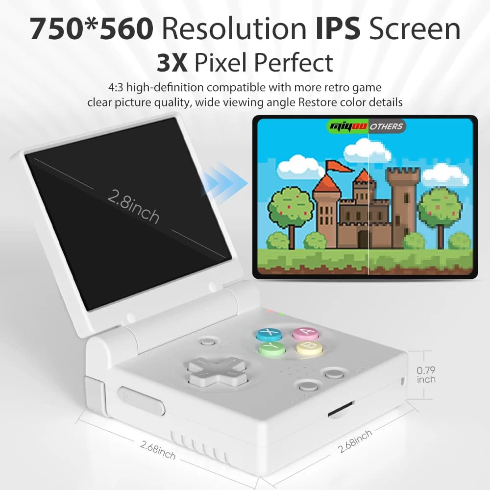 Console de jogos portátil MIYOO Mini Flip com tela IPS de 2,8 polegadas, dobradiça nova, resolução 750x560 e garantia de 1 ano