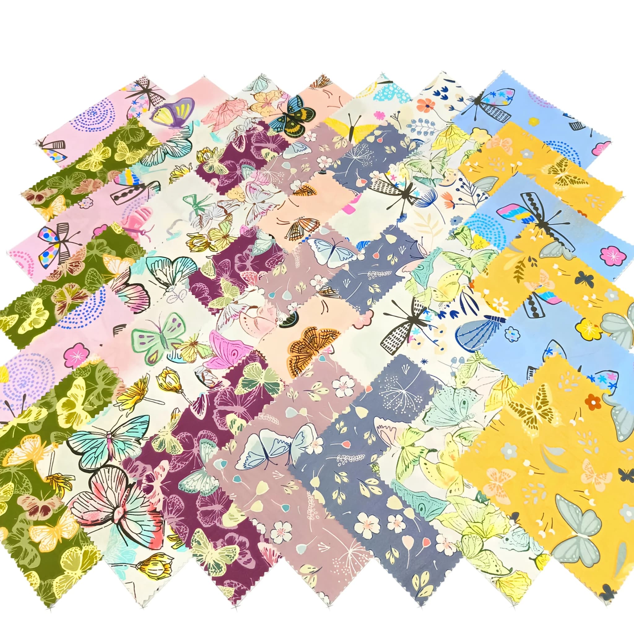 Quadrados de tecido para artesanato com estampas coloridas de flores e borboletas, 42 peças 5 polegadas