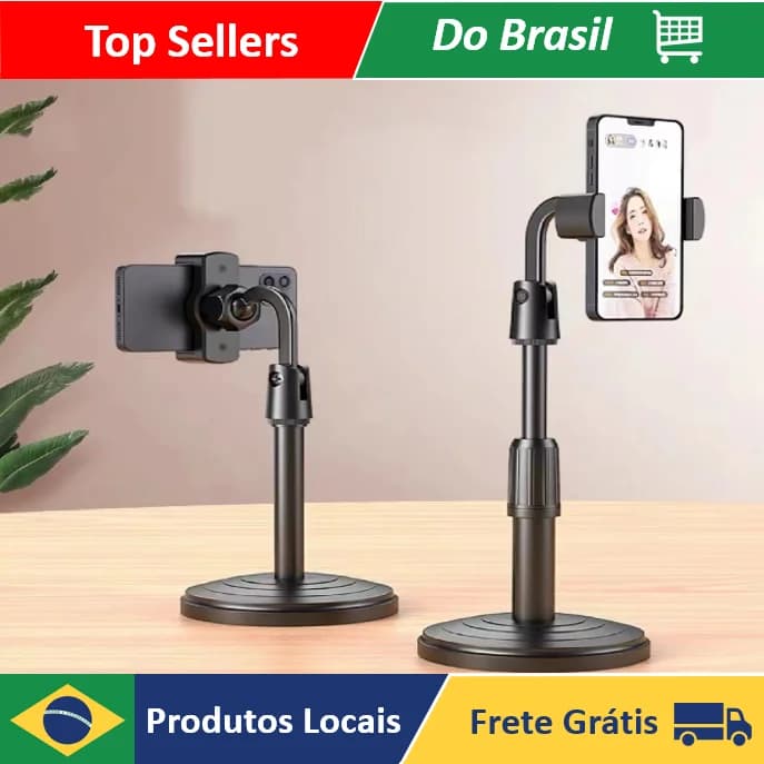 Suporte para celular de mesa ajustável com ângulo 360° - Preto