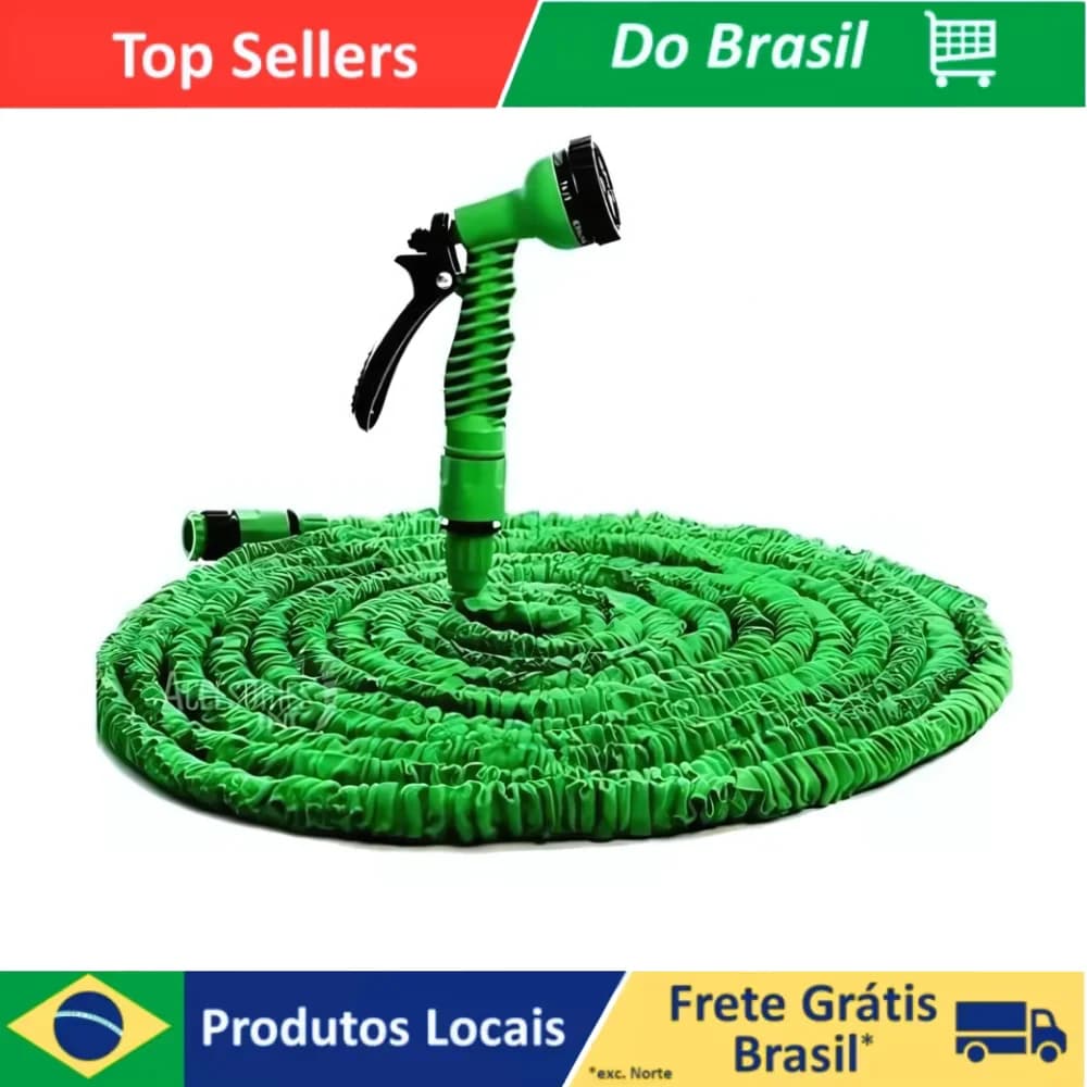 Mangueira mágica expansível e flexível de jardim, 30 metros, retrátil e elástica, verde.