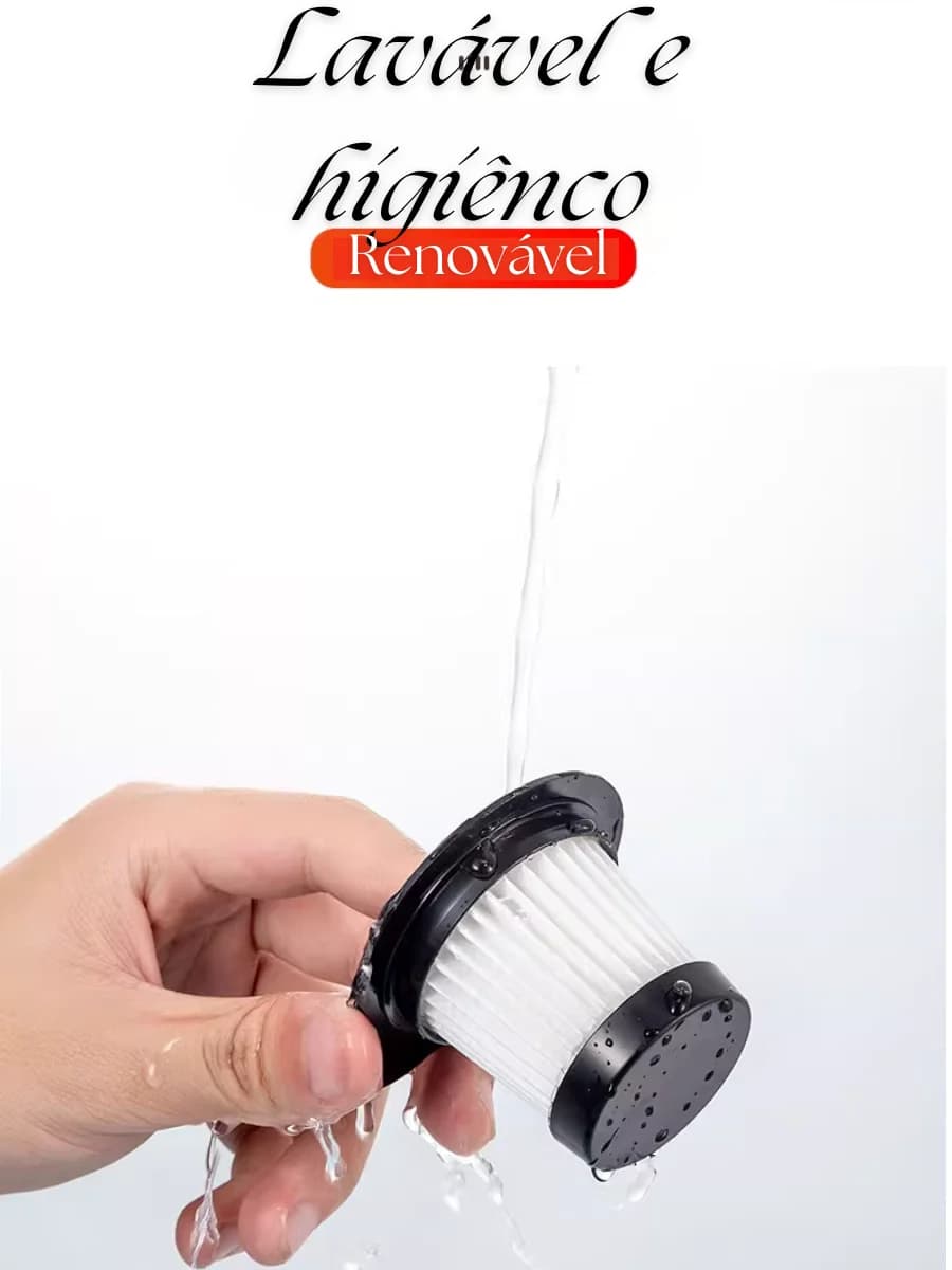 Filtro lavável e renovável para aspirador de pó portátil bivolt recarregável via USB