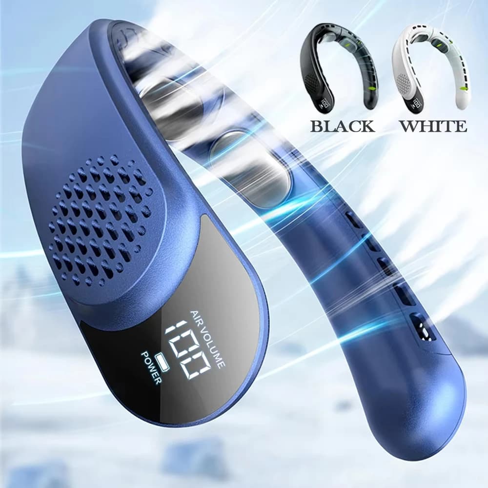Ventilador de pescoço 4 Turbo com bateria de 4000 mAh, dobrável, portátil, sem pás, com 3 velocidades, recarregável via USB-C.