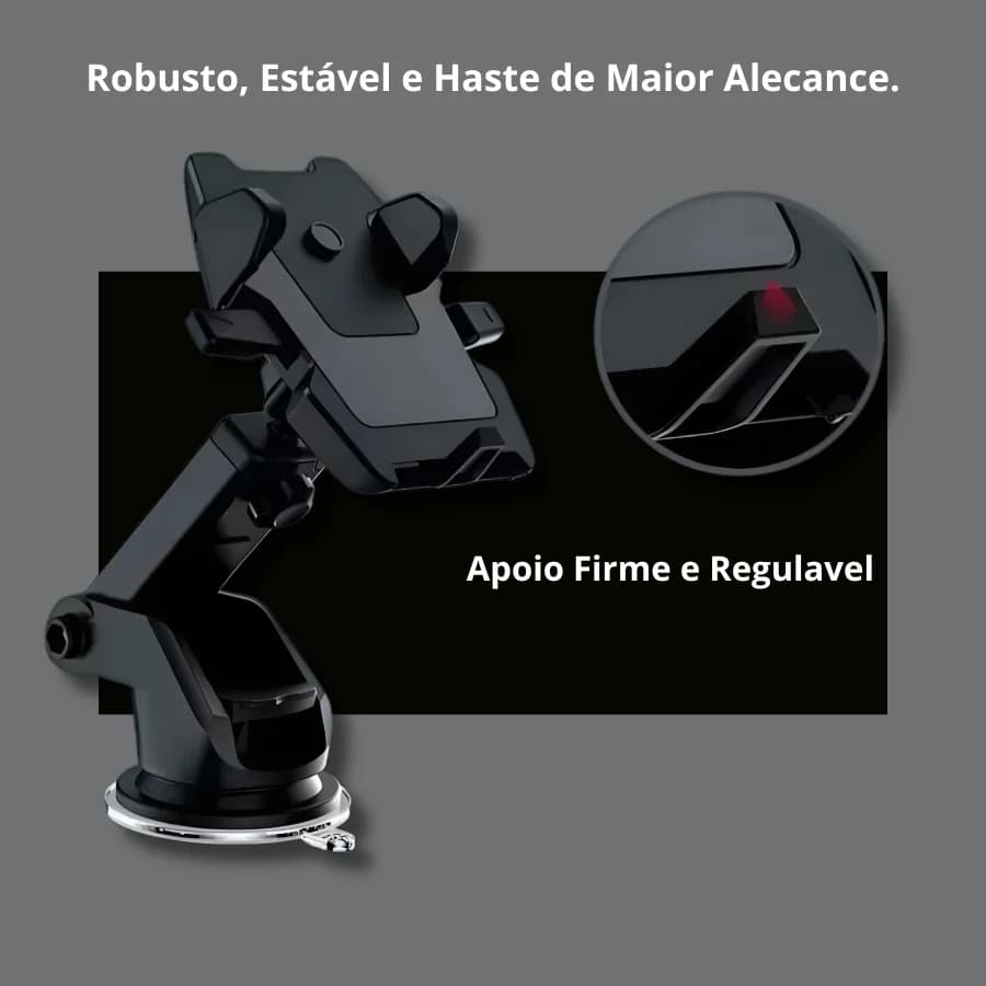 Suporte para celular GPS para carro, resistente e firme, com haste ajustável e base com rotação de 360 graus.