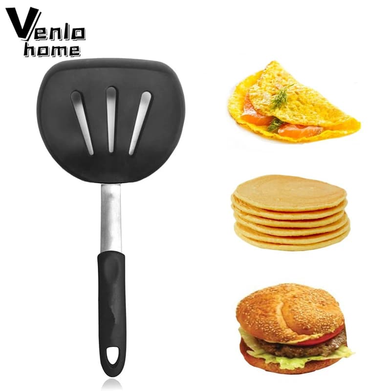 Espátula de silicone flexível com alça de aço inoxidável para cozinhar, antiaderente, ideal para panquecas, omeletes e hambúrgueres