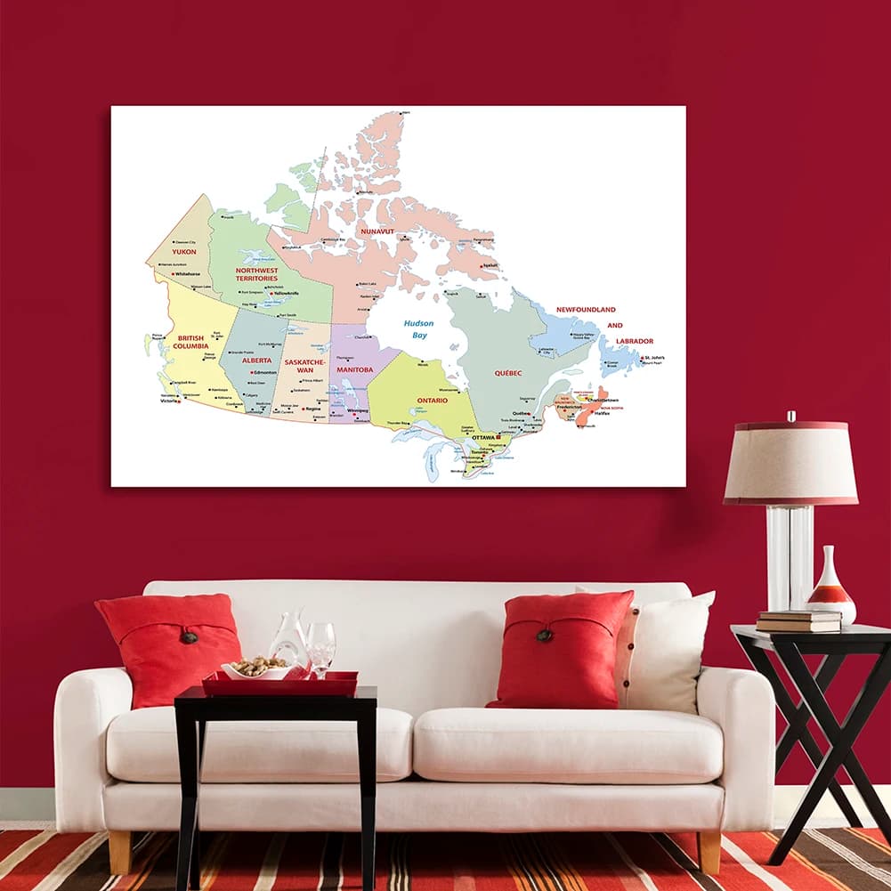 150*100 cm o mapa político do canadá em cartaz de parede grande, não-tecido, pintura de tela, decoração para sala de aula, material escolar