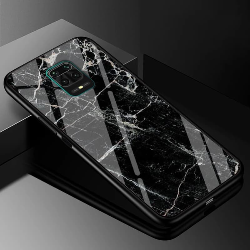 Capa para celular Xiaomi Redmi Note 9 Pro vidro temperado transparente com estampa mármore preto