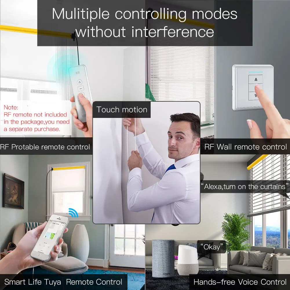 Motor de cortina inteligente Tuya Zigbee com controle remoto portátil, parede, toque e voz Alexa