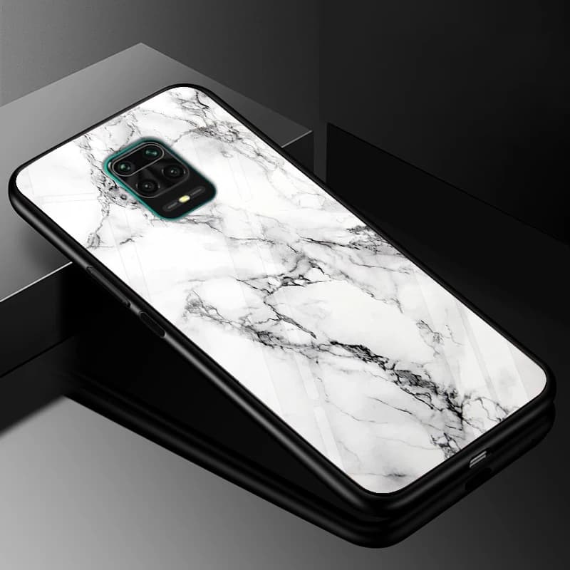 Capa Xiaomi Redmi Note 9 Pro vidro temperado transparente com estampa mármore branco e cinza