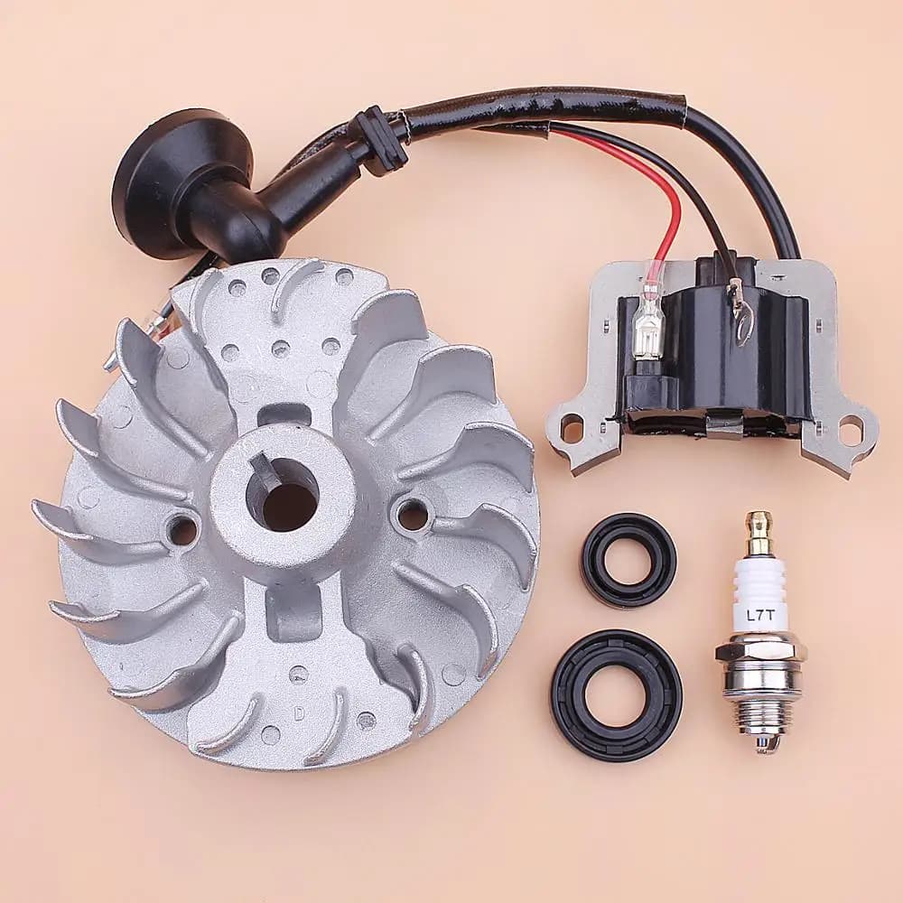 Bobina de ignição do volante para aparador de grama, vela de ignição, selo de óleo, motor cortador de escova, 40-5, 43cc, 52cc