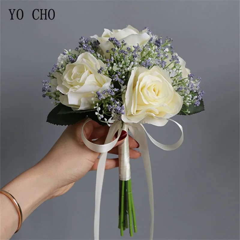 Rosas artificiais babysbreath flores buquê de seda gypsophila flores falsas casamento diy casa mesa vaso decoração falso flores