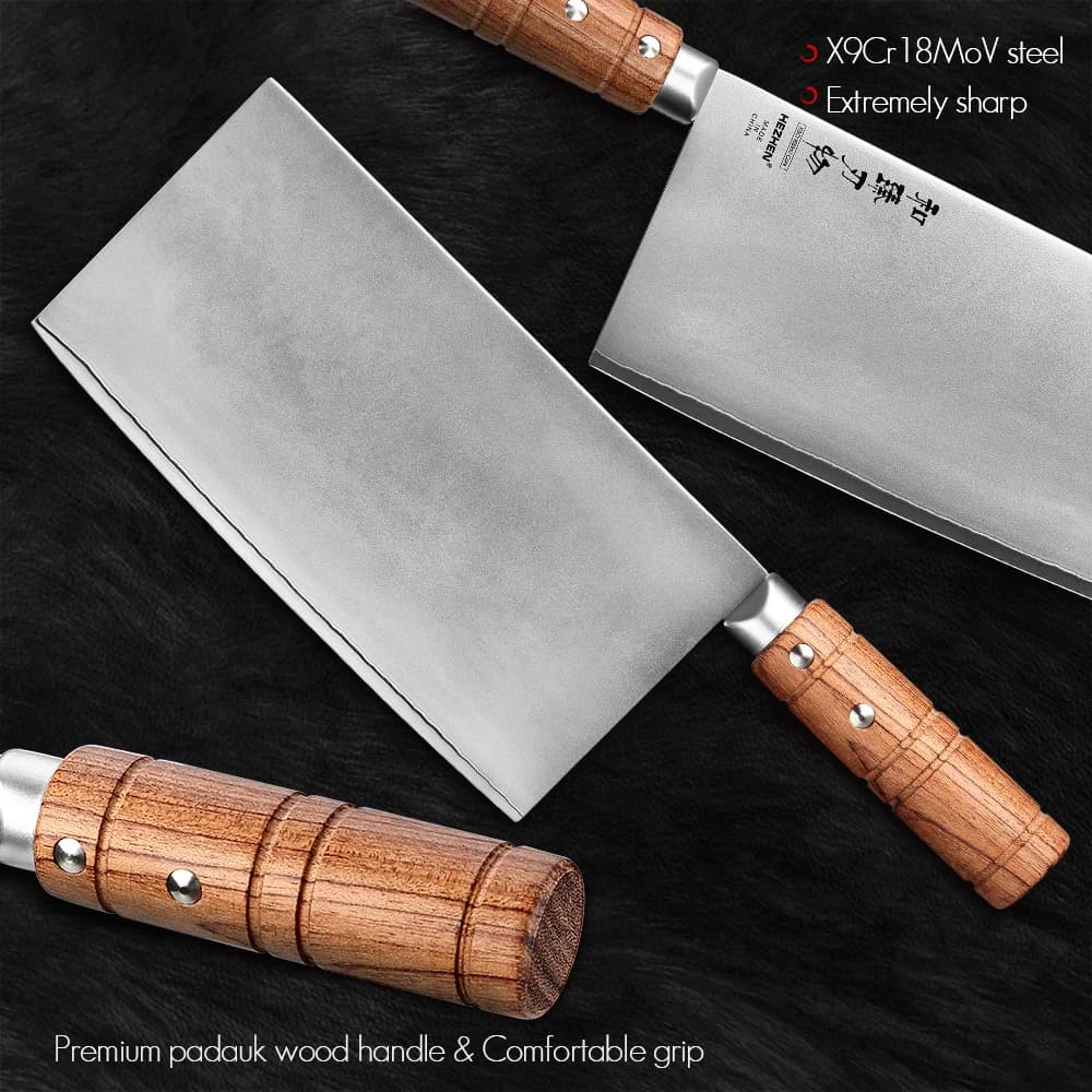 Faca de chef Hezhen com lâmina de aço inoxidável 3 camadas e cabo de madeira padauk confortável