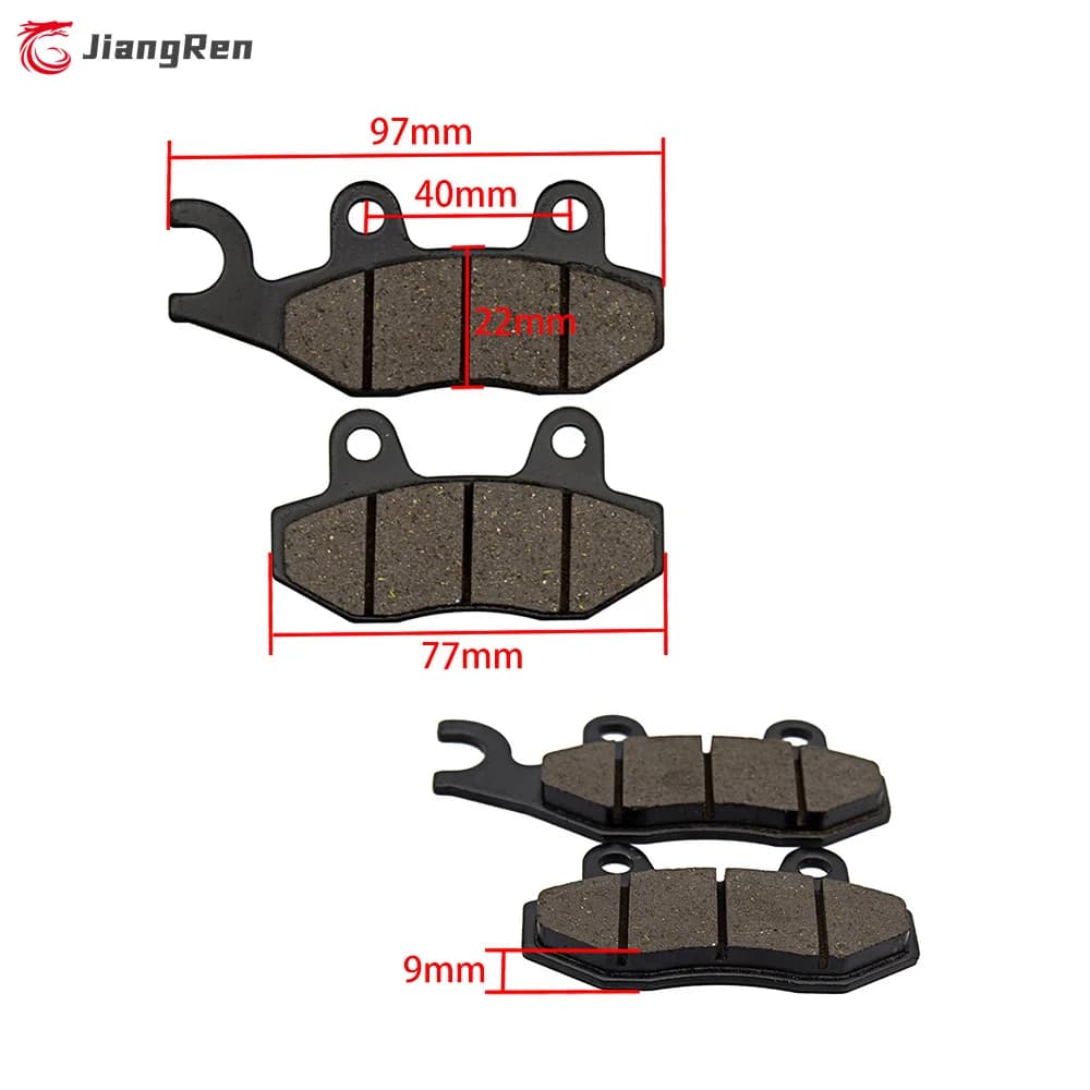 Pastilhas de freio pretas para ATV quad KAZUMA Jaguar 500CC dianteira e traseira com medidas detalhadas