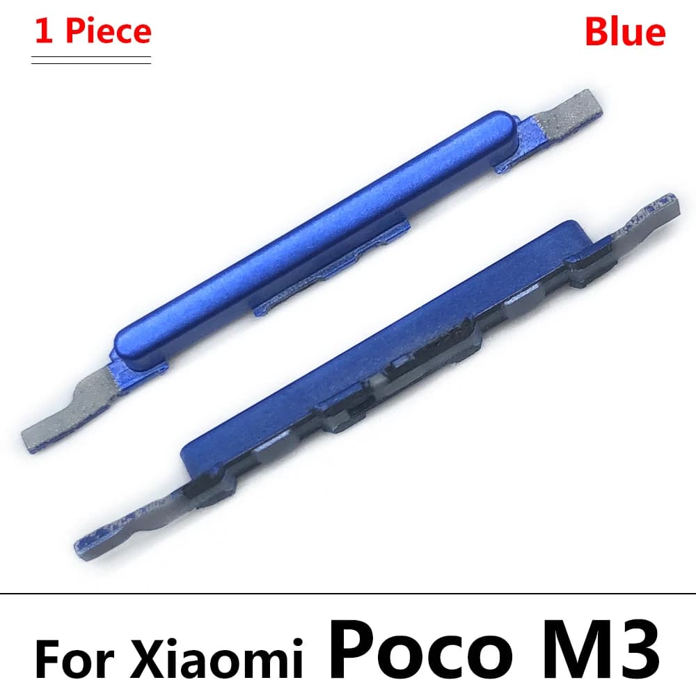 Botões laterais azul para smartphone Xiaomi Poco M3, peças de reposição de energia e volume