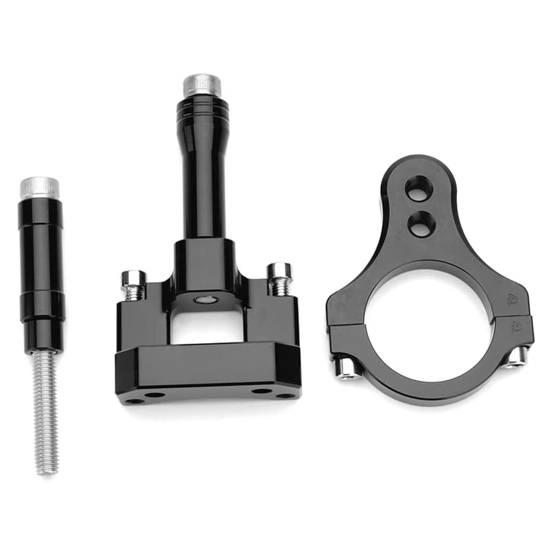 Kit de suporte de amortecedor preto para motocicletas com três componentes em ângulos diferentes