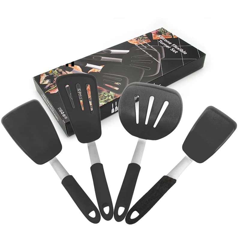 Conjunto de espátula giratória de silicone LMETJMA, resistente ao calor, extra grande, flexível, torneiras de borracha, conjunto de utensílios de cozinha KC0144
