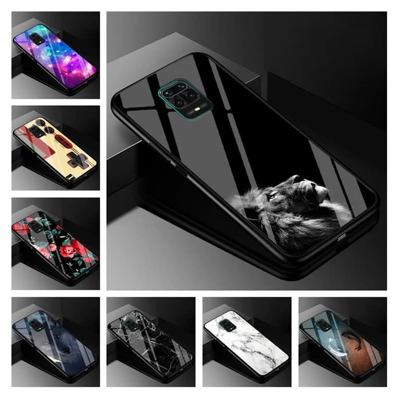 Capas de vidro temperado para Xiaomi Redmi Note 9 Pro com designs transparentes e diversos padrões
