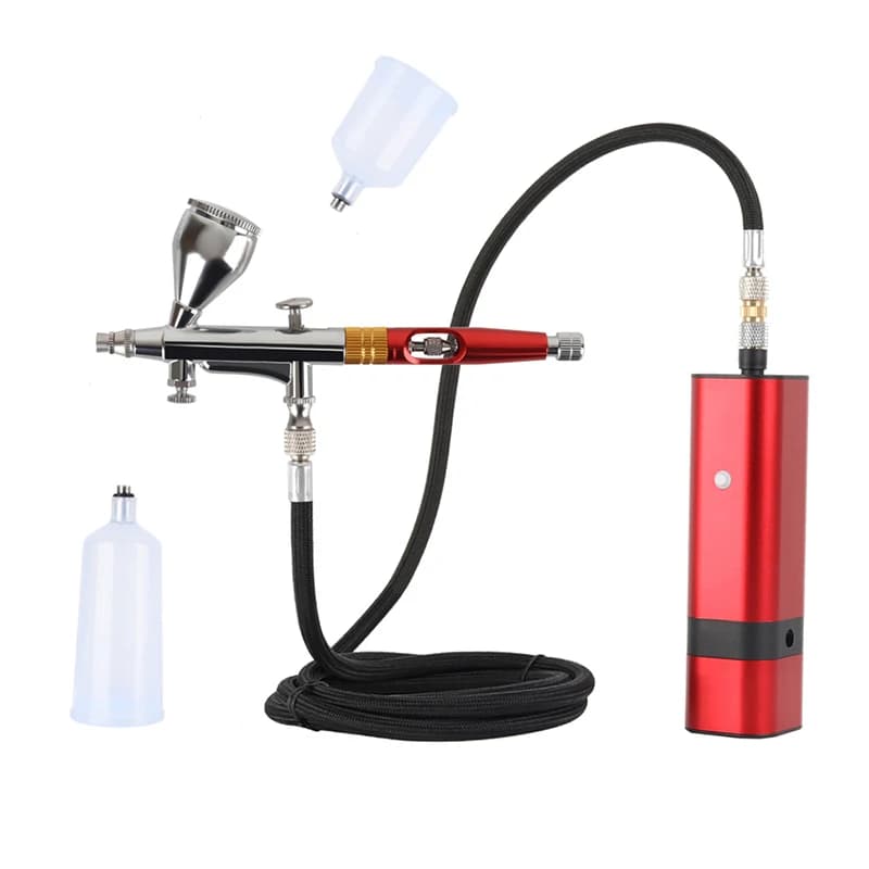 Aerógrafo portátil RIBO com kit compressor, mini air brush, vermelho e alumínio