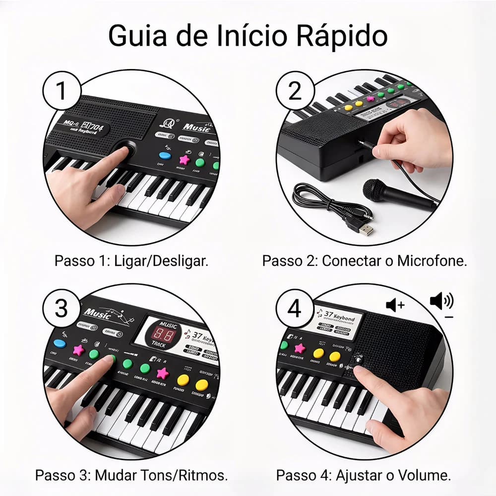 Teclado de piano com 37 teclas, piano digital com alto-falante e microfone integrados, teclado portátil para iniciantes, ideal