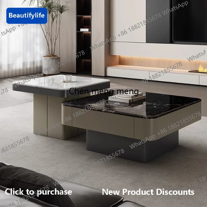 Mesa de Centro de Luxo Moderna A56 Multifuncional com Vidro Oculto Minimalista para Decoração de Sala de Estar