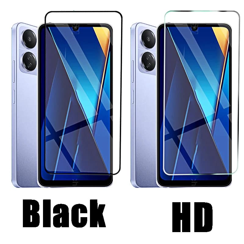 Protetor de tela preto para smartphone Xiaomi Poco C65 C55 C51 vidro temperado kit 5 peças