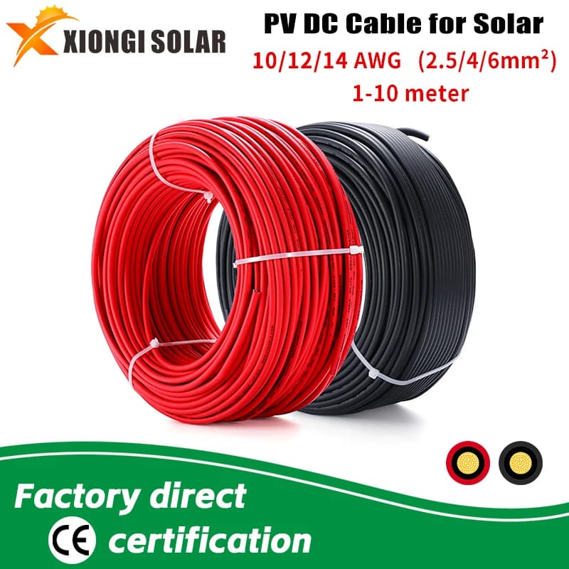 Xiongendolar painel de cabo solar fotovoltaico fio 2.5/4/6mm2 com 1/2/3/5/8/10/15/20/30m conectores de fios solares fotovoltaicos 10/12/14 awg
