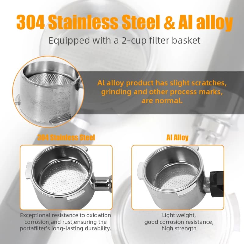 Portafilter 51mm aço inox 304 e liga de alumínio com cesto filtro para duas xícaras