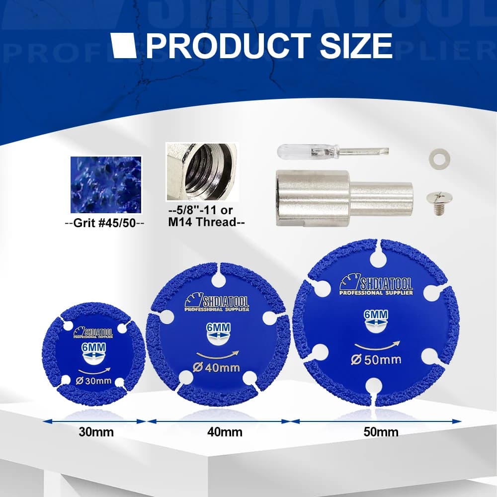 Kit de discos de corte Shdiatool azul com chave de ajuste, diâmetro 50mm