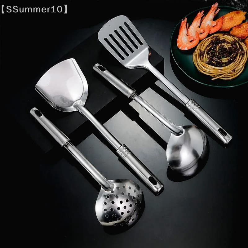 Conjunto de utensílios de cozinha inox prata metálica com 4 peças duráveis linha doméstica