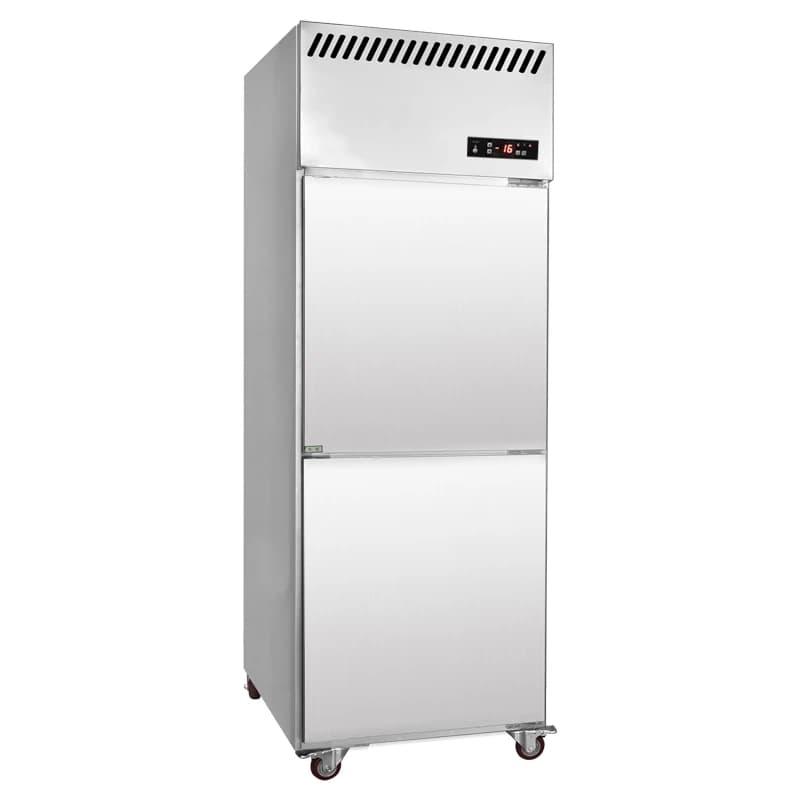 Congelador comercial para cozinha -18°C ℃   Expositor vertical de dupla porta com display de temperatura única + 500 litros, refrigerado a ar e com descongelamento automático