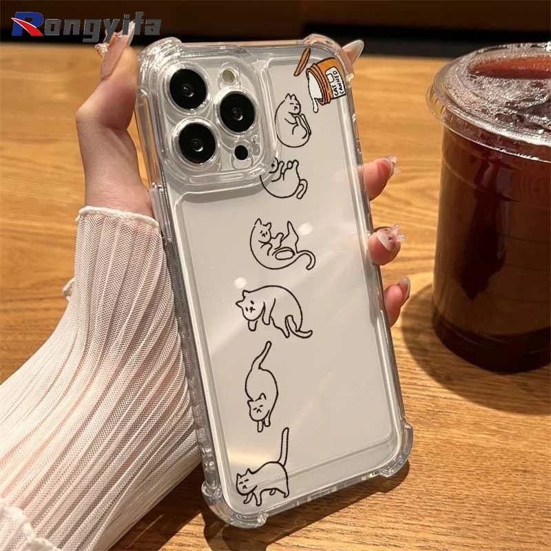 Capa de telefone transparente com desenhos de gatos para Motorola