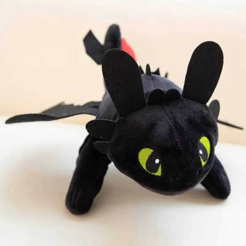Pelúcia dragão preto infantil com olhos verdes grandes e tecido macio para crianças