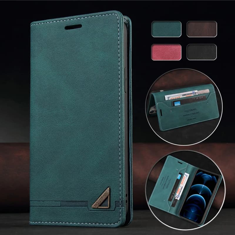 Capa flip de couro verde para smartphone Xiaomi Poco F5 Pro