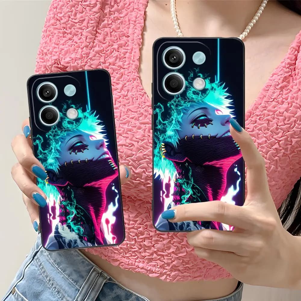 Capa colorida My Hero Academia Dabi com efeito neon azul e rosa para Xiaomi Redmi Note 14