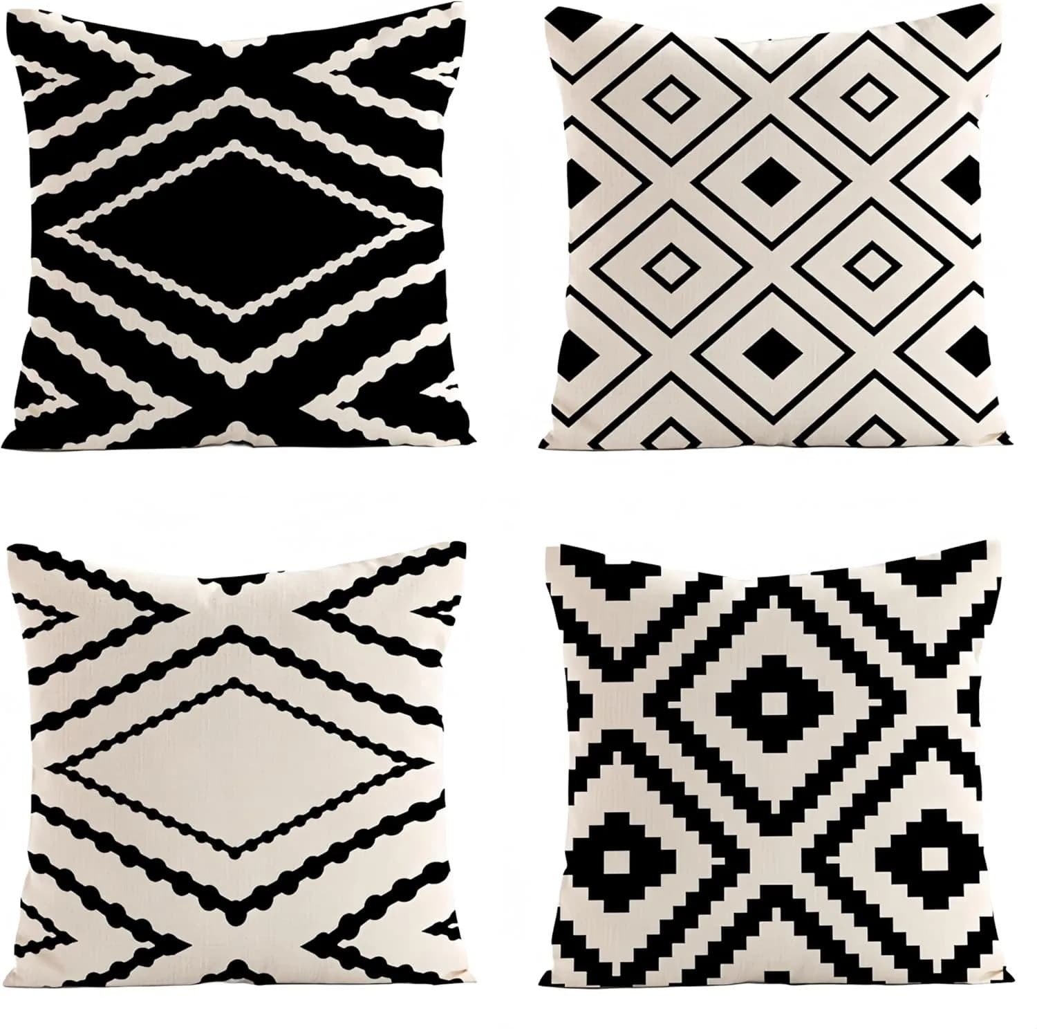 Fronhas geométricas chiques em preto e branco para decoração de sofá