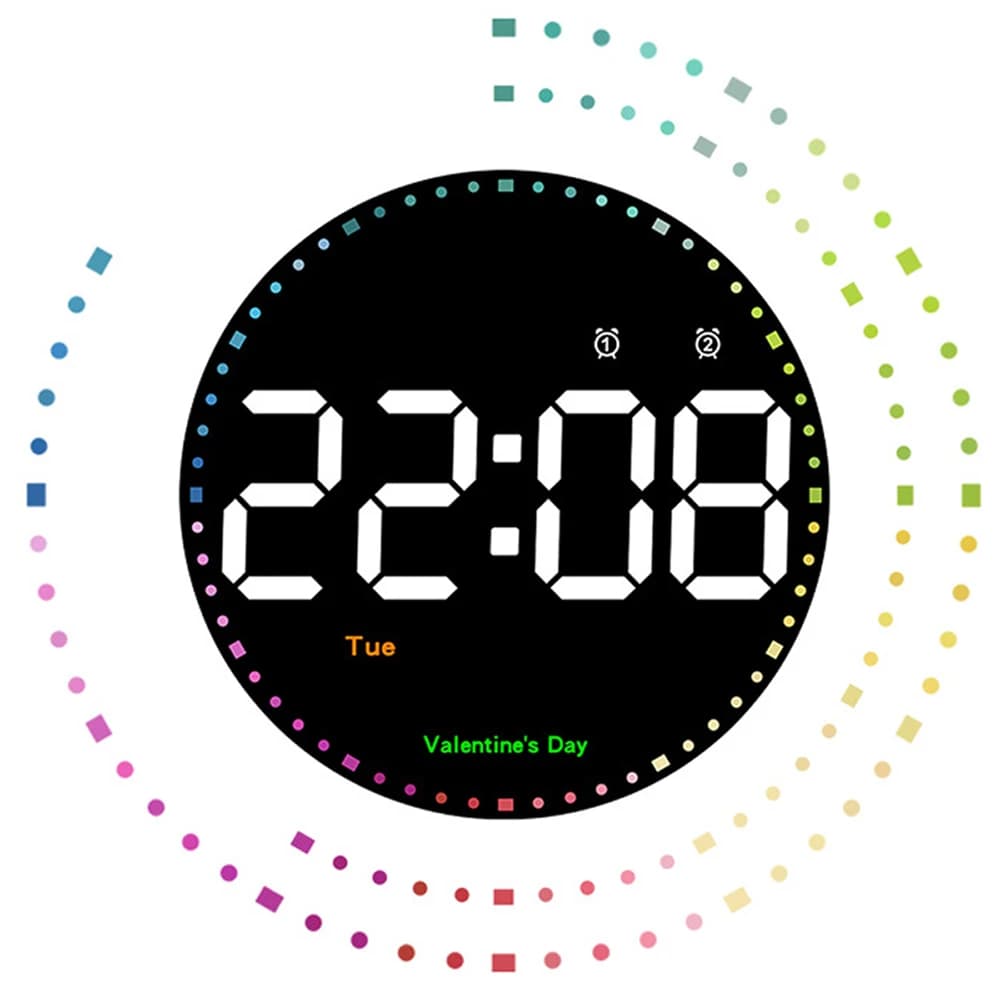 Relogio-de-parede-led-colorido-com-controle-remoto-display-temperatura-alarmes