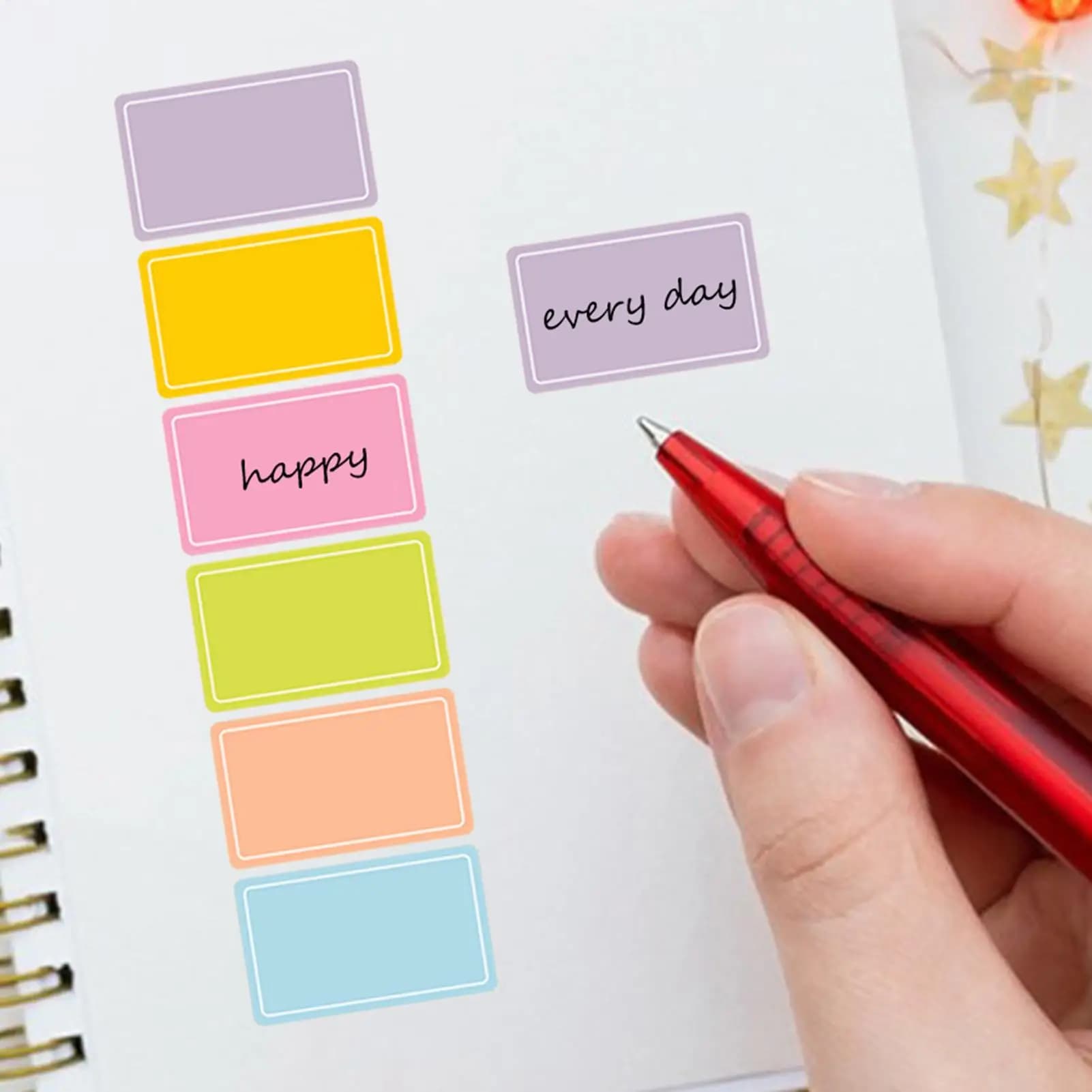 Etiquetas coloridas adesivas removíveis em formato retangular para caderno