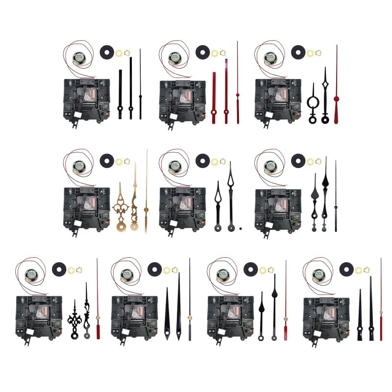 Conjunto de peças de reparo de relógio de parede com mecanismos, ponteiros e eixos