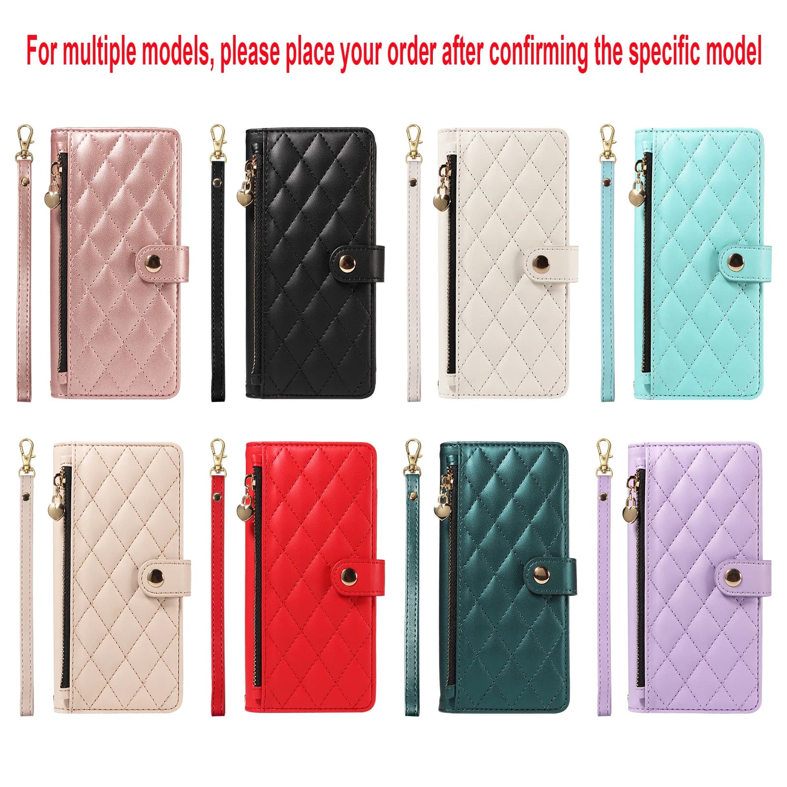 Capa de couro rosa para celular Xiaomi com design de carteira, múltiplos compartimentos e zíper dourado
