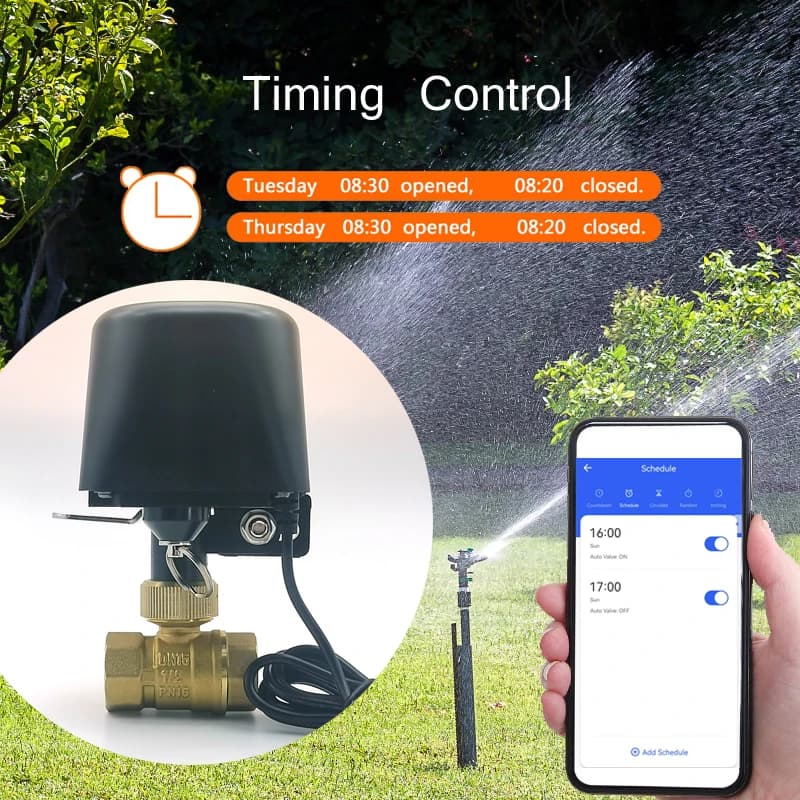 Válvula de água inteligente Tuya com controle de tempo via app para irrigação programada