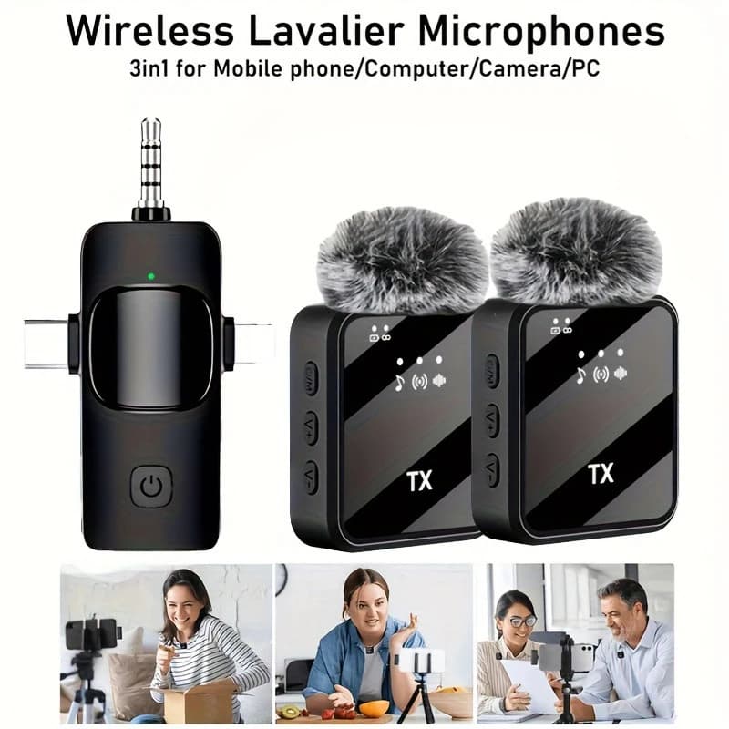 Microfone Lavalier Sem Fio Lenovo com Redução de Ruído e Reverb para Gravação de Vídeo Compatível com iPhone e Android 2026