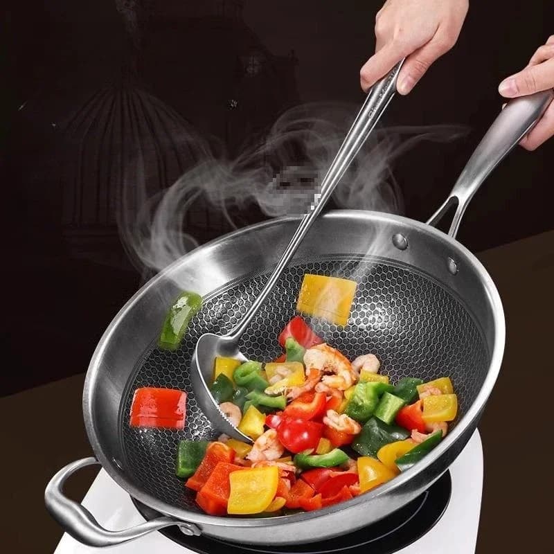 Conjunto de utensílios de cozinha em aço inoxidável com espátula, concha, peneira e colher