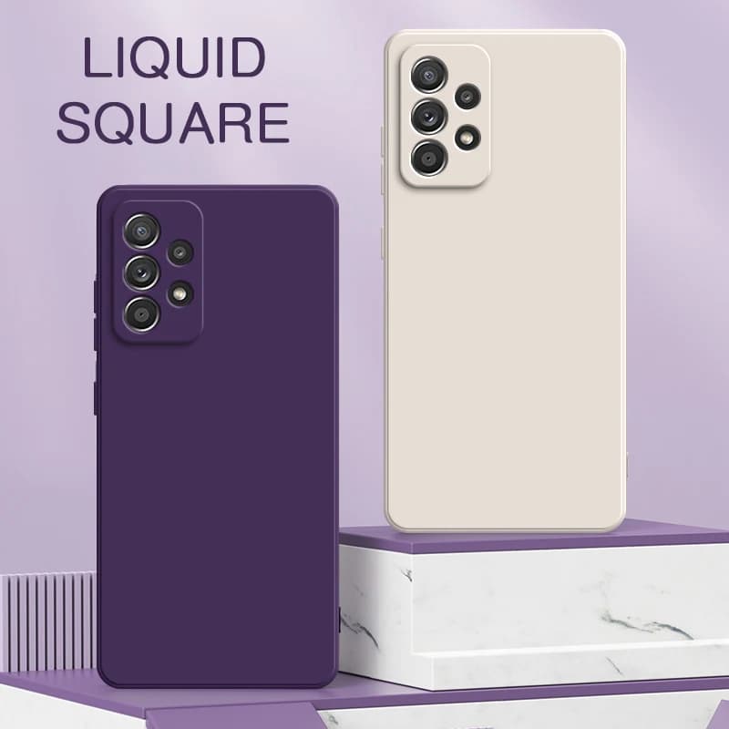 Capas de telefone Samsung Galaxy roxo e bege com silicone líquido quadrado original