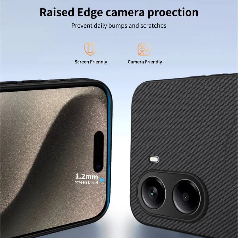 Capa para celular Xiaomi POCO X7 preta com fibra de carbono e borda elevada para proteção da câmera e tela