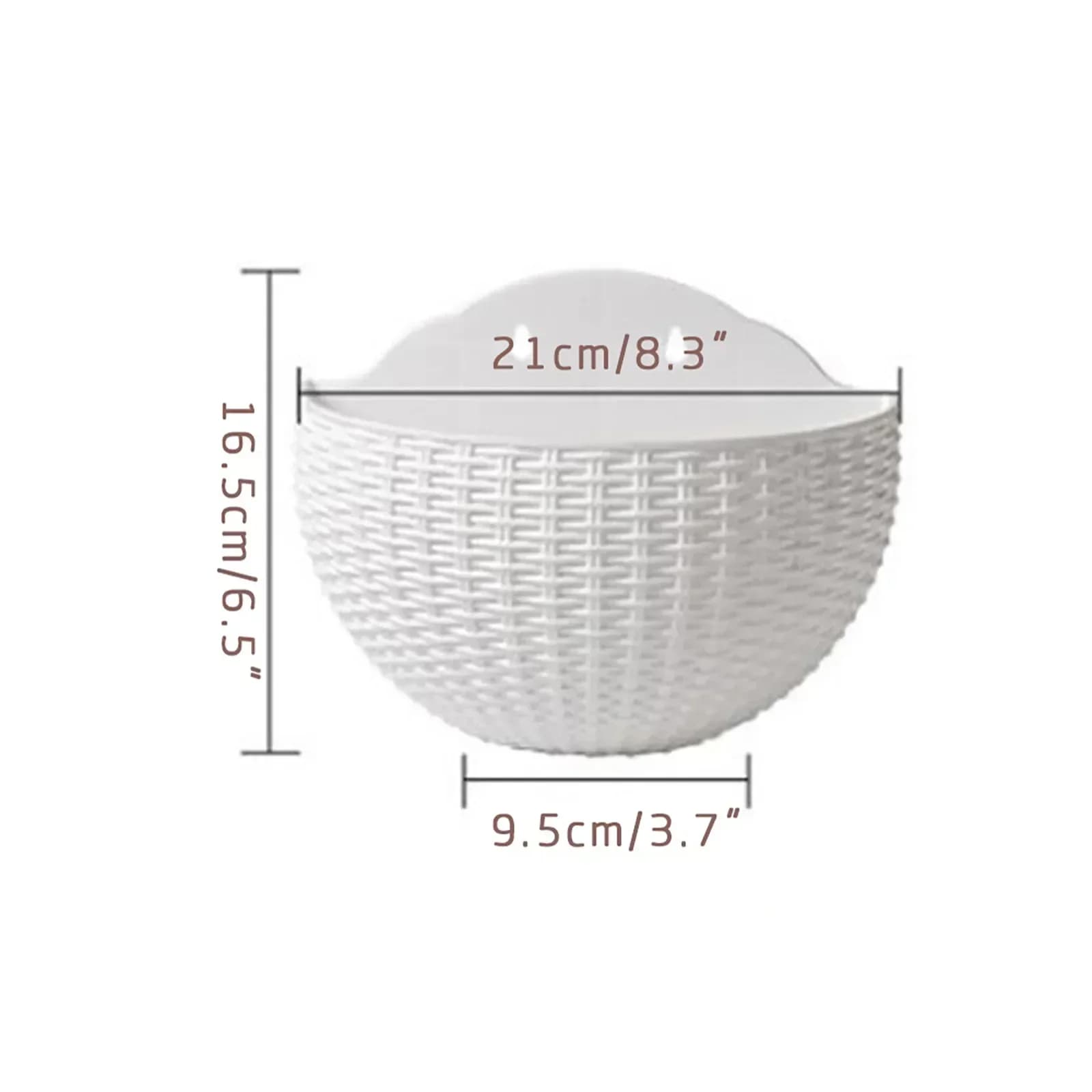 Medidas da cesta pendurada artesanal em rattan artificial branca com 21cm largura e 16,5cm altura