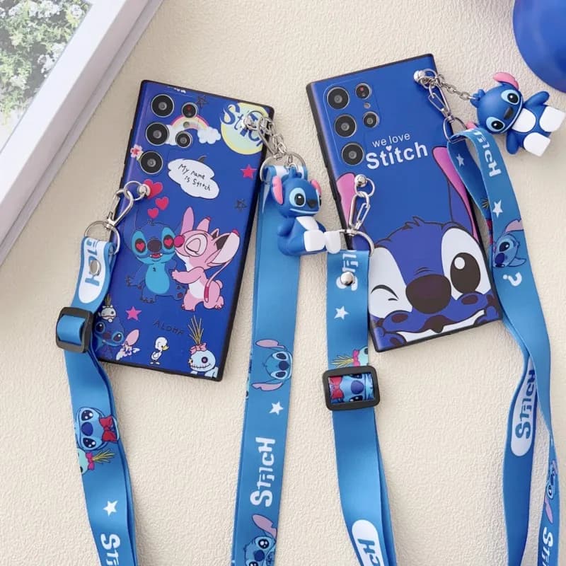 Capa para Xiaomi Redmi 6 com design 3D do Stitch e cordão azul com estampas do personagem